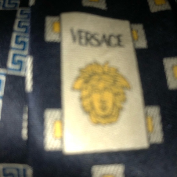 Gianni Versace  Blue and Gold Geometric Silk Tie- made in Italy- preloved. - Picture 3 of 8